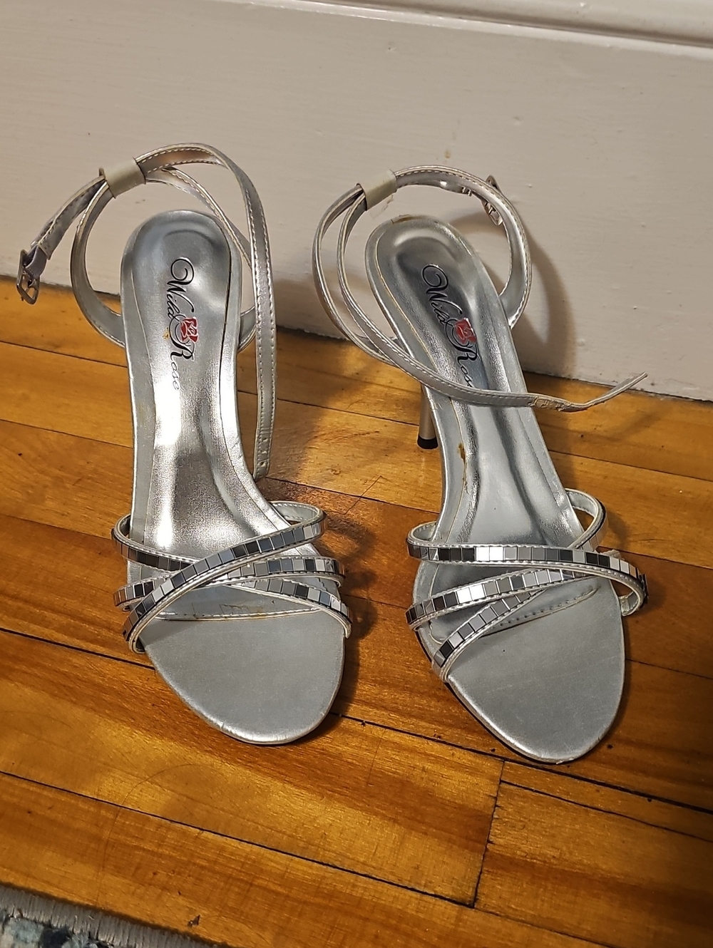 Wild Rose Silver Metallic Strappy Heels
